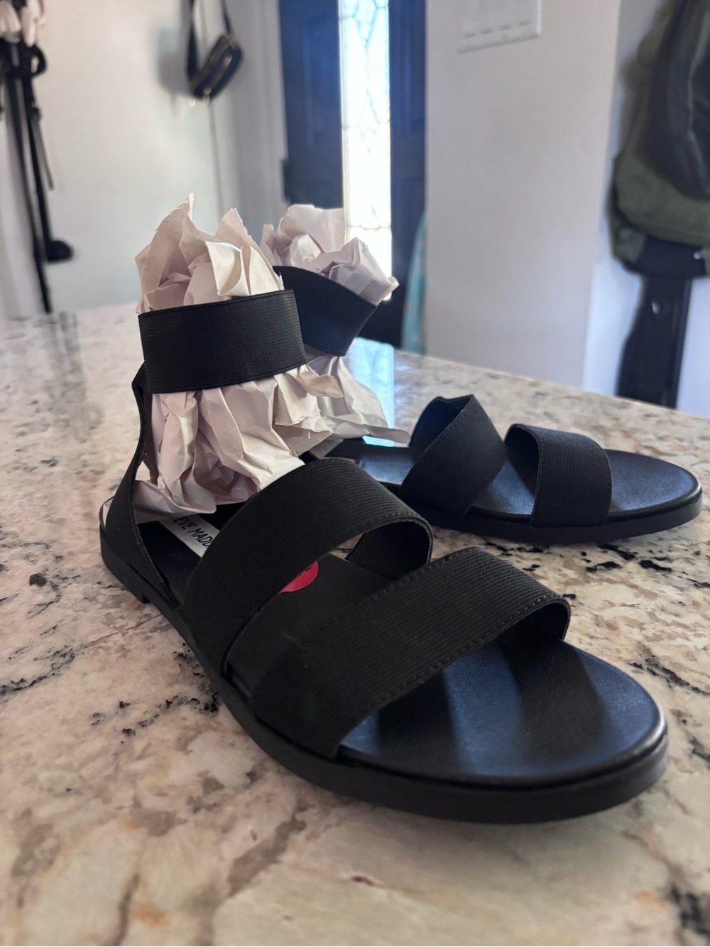 Steve Madden Black Triple-Strap Elastic Sandals